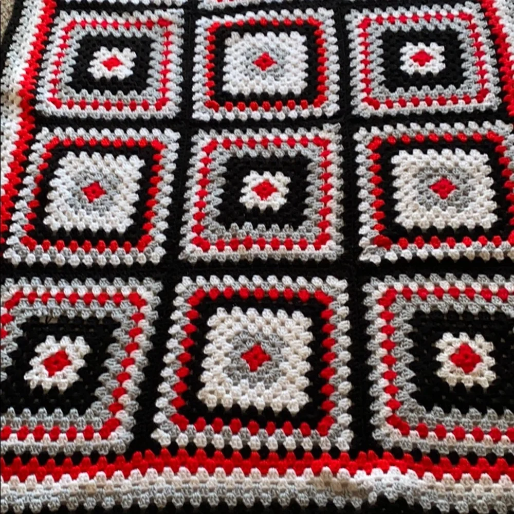 Handmade Crocket Afghan Blanket Throw Red Colorful
